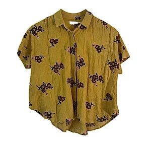 Madewell Mustard Floral Button-down Blouse
